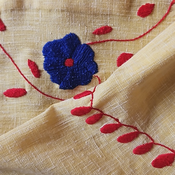 Vintage Yellow, Size Small, Embroidery V neck 3/4 length sleeved, Preloved - Picture 3 of 4